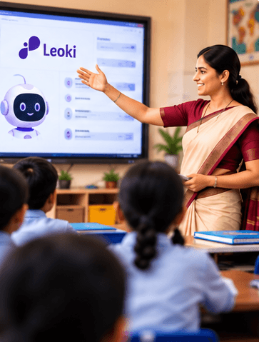 A teacher presenting Leoki on a classroom screen