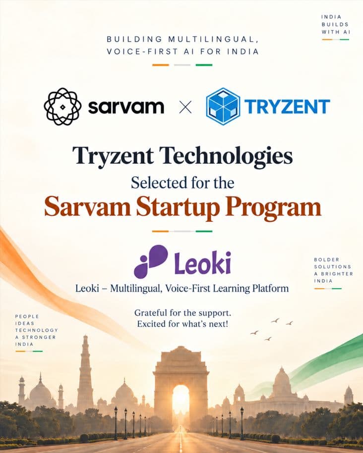 Announcement: Tryzent Technologies selected for the Sarvam Startup Program