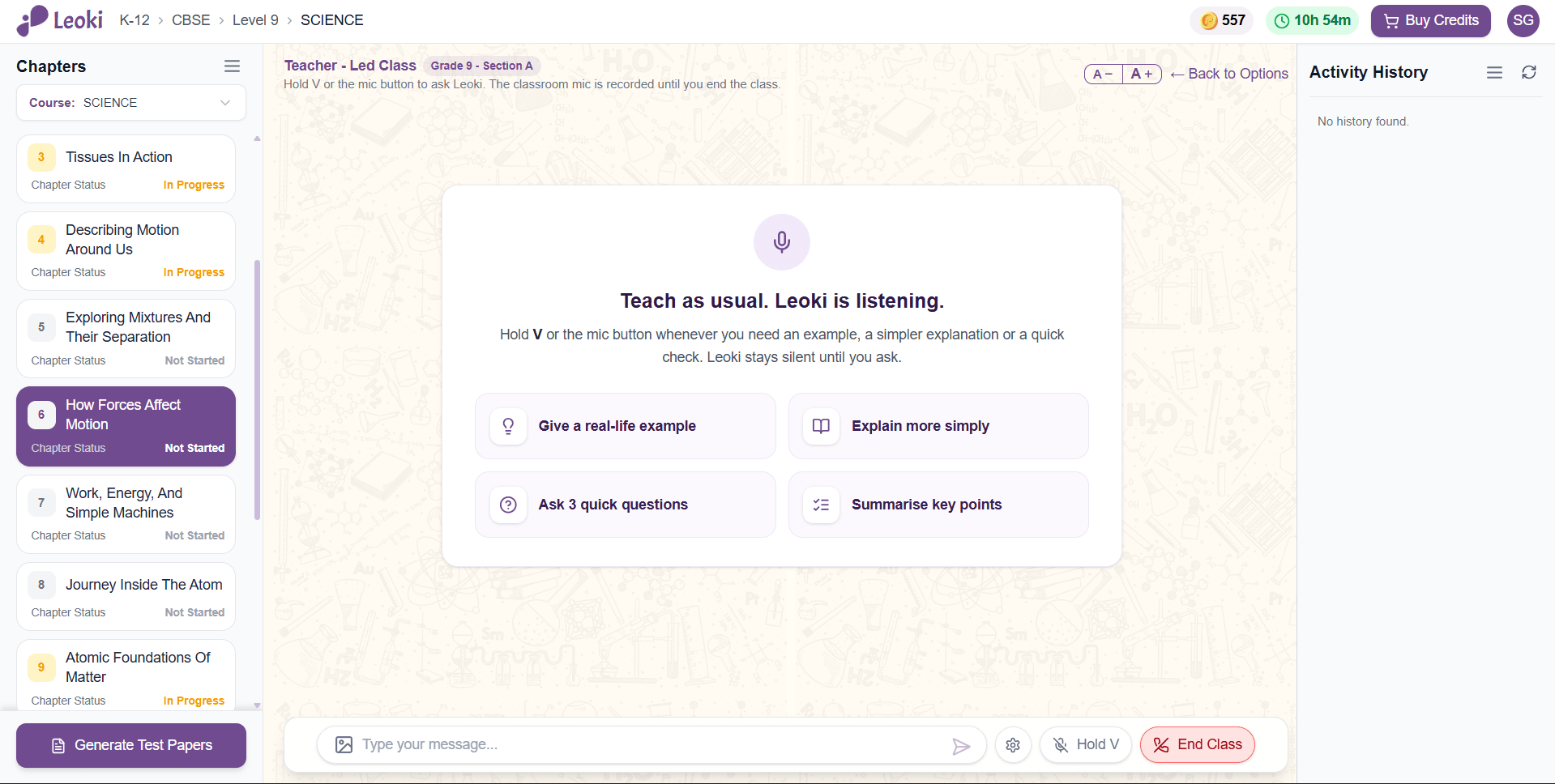 A Teacher-Led class: Leoki listens, ready to give an example, explain more simply, ask quick questions or summarise